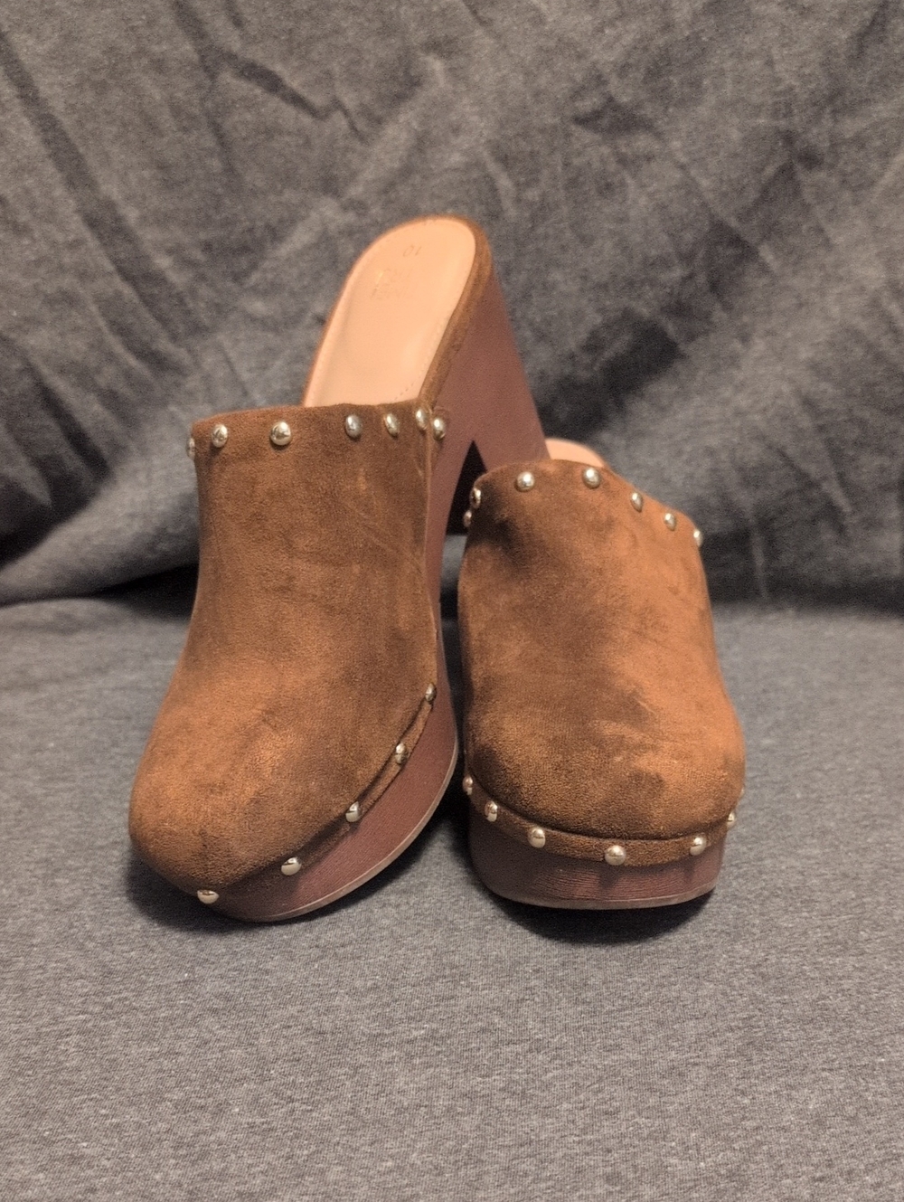 Time and Tru Brown Suede Studded Platform Mules
